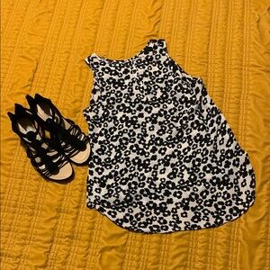 Floral Black and White Sleeveless Top